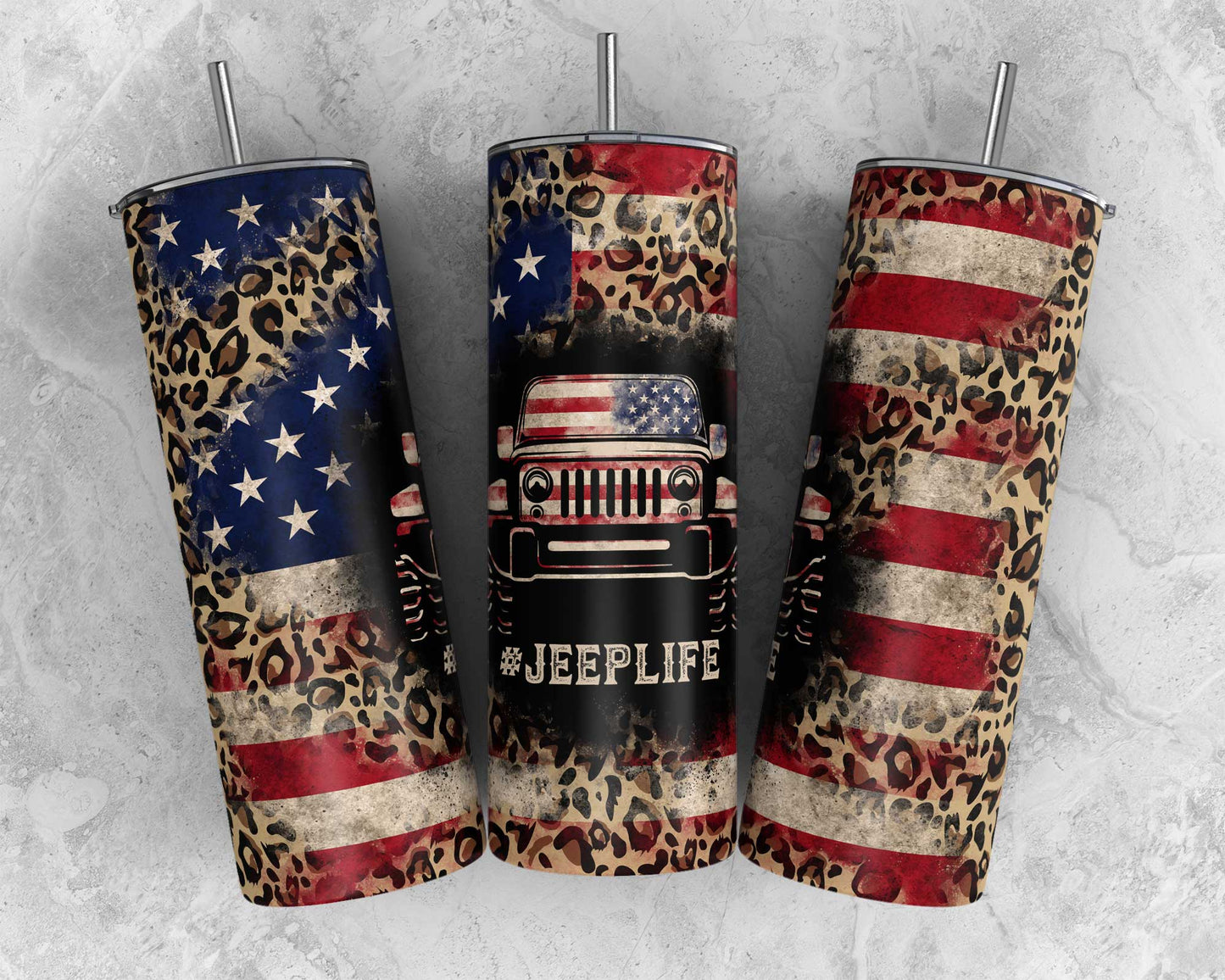 20oz Stainless Steel Tumbler Jeep Life w/American Flag