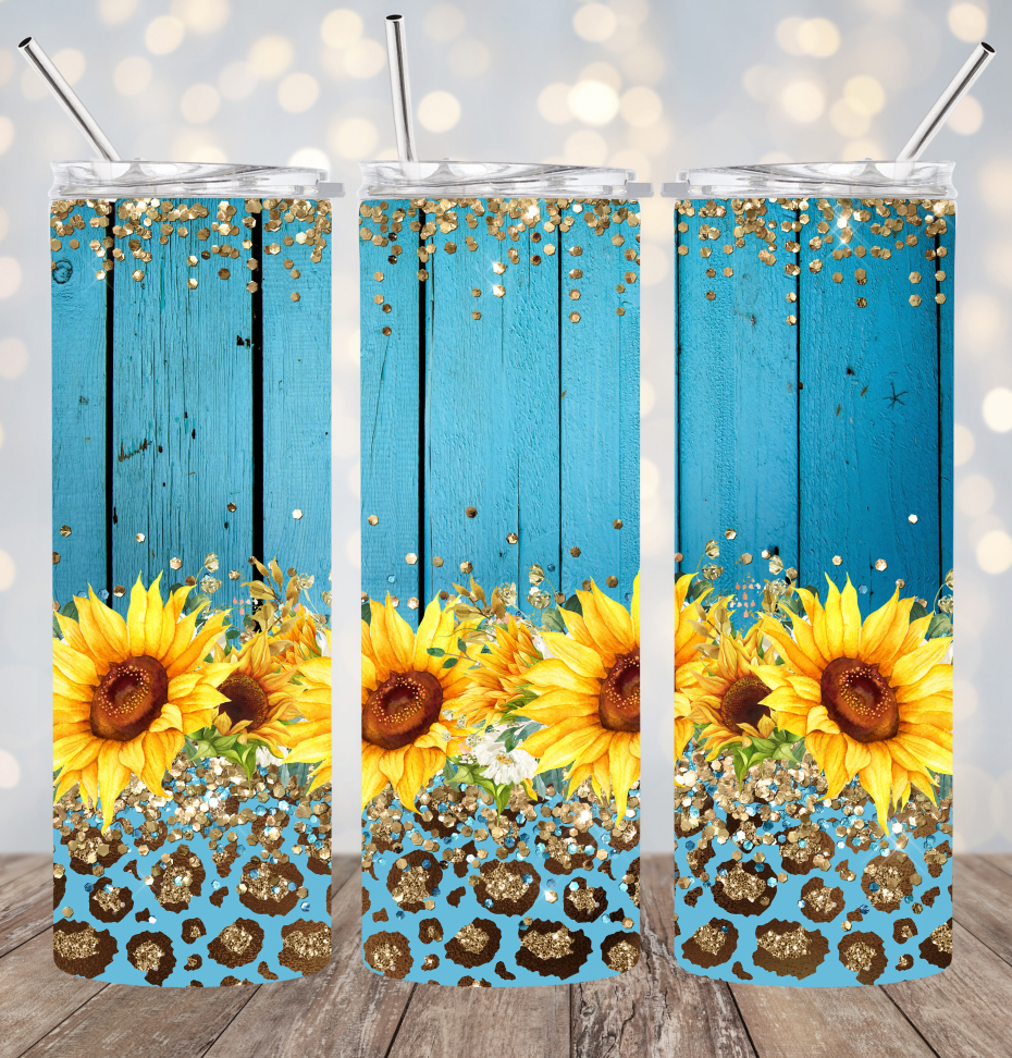 20oz Stainless Steel Tumbler - Teal Sunflower Fence