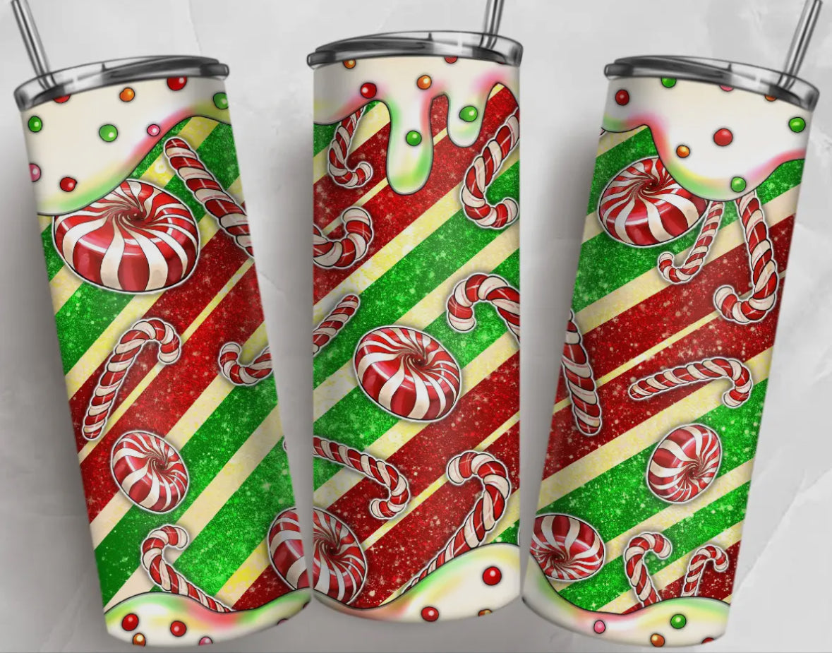 20 oz Stainless Steel Tumbler - Christmas - Candy Cane