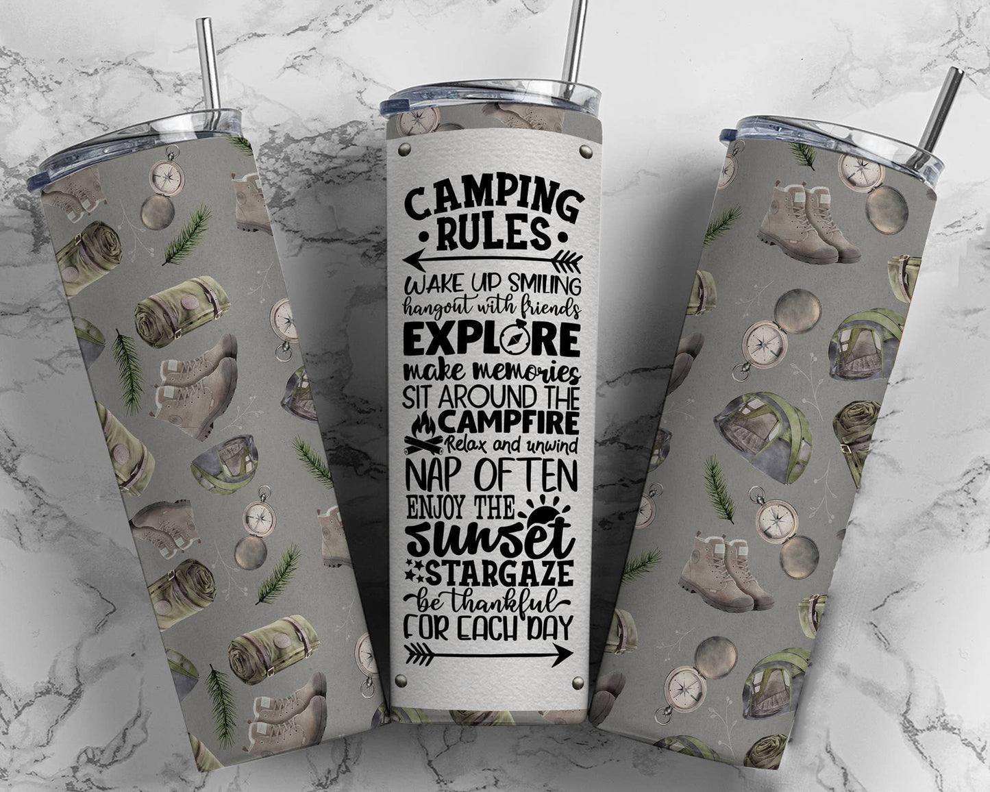 20oz Stainless Steel Tumbler - Camping Rules