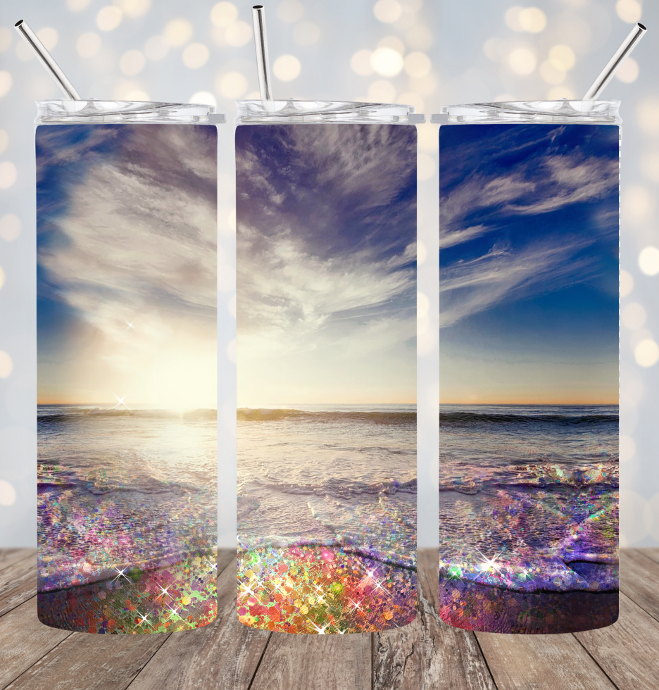 20oz Stainless Steel Tumbler - Glitter Ocean Design