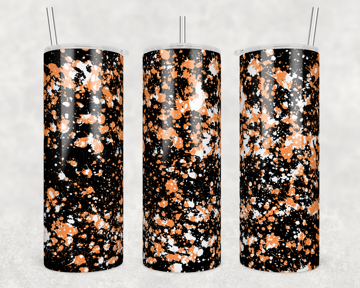 20oz Stainless Steel Tumbler Black and Orange Splatter